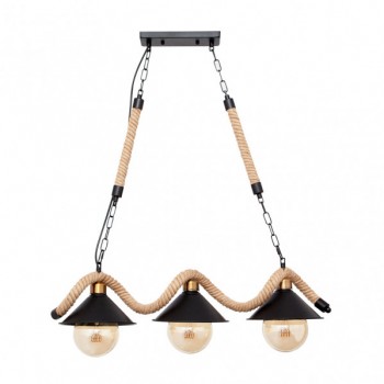 Distribuidor - Lâmpadas Diversas | Lâmpadas Rústicas | LAMPARA CABO 3XE27 NEGRO CUERDA DE CAÑAMO REGX72X18 CM Ref: 150753009
